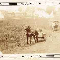 Gen in cart pulled by Mickie back Grandma Vessey, Freeman,  1935 July 1st