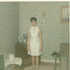Mom wearing a dress she made, New Westminster BC 1968