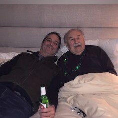 Family bed with George and his son-in-law Andy Bonamer