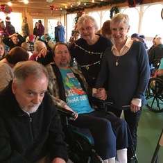 Christmas 2019 at beloved Snohomish Chalet Christmas party- Donna Walsh with Harriett and John Morton
