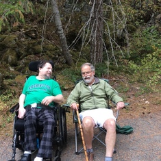 2017 "hike" on accessible trail on Hiway 2, in Cascade mountains- with brother-in-law pal, John Mort