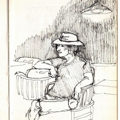 George at the Orondo Tavern, Wenatchee Washington. Cartoon by diane de rooij