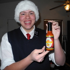He was SO happy about the Hot Sauce!!