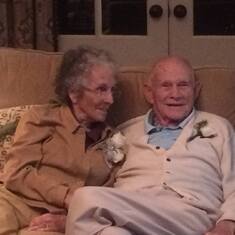 Dad's 90th birthday party, at son Mark's home.  They were exhausted by all the love given to them on this day.  
