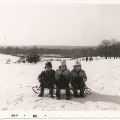 Mark, George and Tina ready to ride down a snowy MCC fairway...