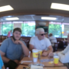 A bit blurry, but that's what breakfast was like many a morning - L-R Tina, son Michael, Jerry Thomas, George and Helen
