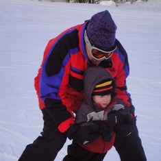 Papa & Vayle skiing in Maine