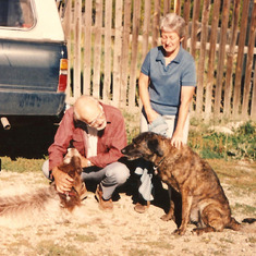 Gerry and KT posing with Marmie and Knot, August 1989