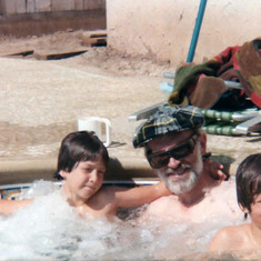Gerry in the hot tub of the Tepperman's new house in Fresno, CA with their kids, May 1978