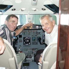 Chuck Holden and Gerry piloting the Citation in June 2002 -- Gerry still getting paid to fly at age 70.