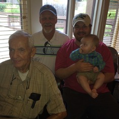 Five generations of men in 2015, Gerry with son-in-law Mike Machen, grandson Ben and great grandson Elliot