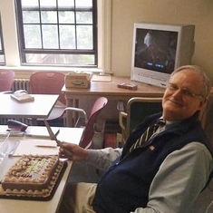 Teaching his last history class before his retirement from St Marks