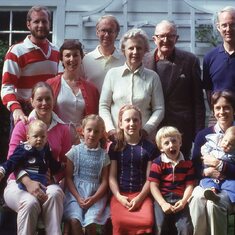 Daane family photo, approximately 1979. Warren is second from the left, in the back row; Maria is second from left, front row, next to Megan and David.