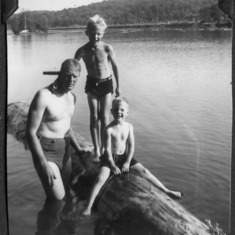 Warren with his father and brother, Elk Lake. (1951)