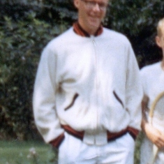 In Princeton tennis attire, 1963 (?)