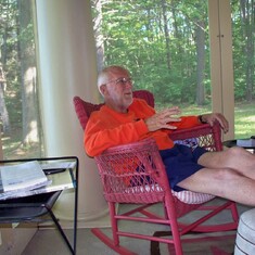 Pontificating on the porch of the family cottage, 1998