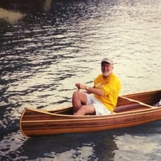 Warren's homemade canoe, tested on the waters of Elk Lake (2003?)