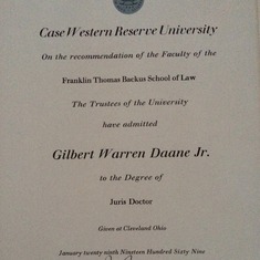 Case Western Reserve Law Degree, 1969
