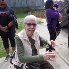 Ginnie in front of Martin Luther King's house March 2019