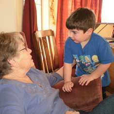 Jackson talking to Great Grandma (John's Wedding 2011)