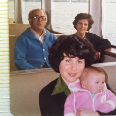 Here she is with her granddaughter Sally, husband and daughter-in-law Ferial on board a Washington State Ferry. In the 1980s she and Wigan lived in Seattle.