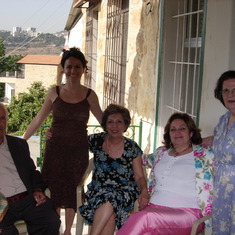 celebrating her husband's birthday on her balcony in Kafarshima with friends May and Gaby and her daughter Annie