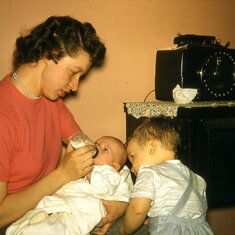 1956 - Gladys with newborn Steve and toddler Bob