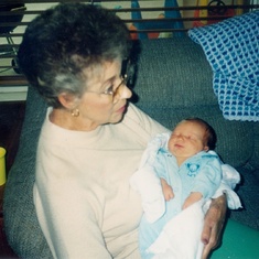 April 1995 - Gladys meeting Jenna (granddaughter #4)
