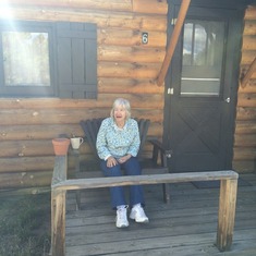 Mom enjoying the cabin at Estes Park.