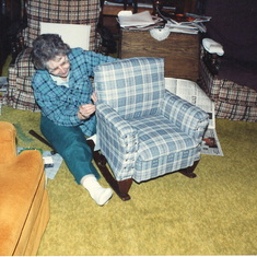 Nothing she couldn't do--DIY upholstery on Wayne's favorite childhood rocker!