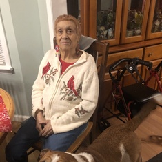Gladys and my Olde  English Bulldogge, Dominic, on her 89th birthday,  11-14, 2022. Howell  NJ.