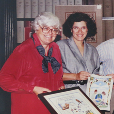 Guest judge for embroidery competition, c. 1985