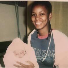 Glenda after giving birth to her daughter Jessica in Fort Benning, GA.