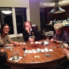 An avid card player, Sue, Glenn his brother Keith, his nephew Craig & his grand niece Jamie.