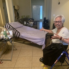 Grandma modeling her hospice supplies!