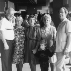 1983 - Sam and Gloria at Melbourne Airport with Evelyn, Edna, Cyril and Jacob.