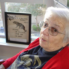 This was taken while Gloria lived at Coventry Park, in San Fransicso.  It was assisted living, but she had her own efficiency apartment, compete with several bookshelves, her computer, and art work from her son David.
