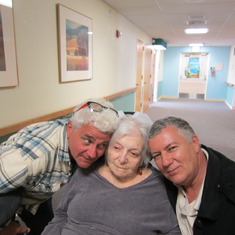 Dave and Chris with Gloria while at Swindell Assisted Living facility.  She was still with us in this picture, and was singing loud and strong.  She seemed to  enjoy the music more in her later days.