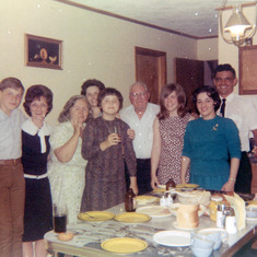 get together at the old house - Jim, Aunt Gladys, Grandma, Mom, Terry, Grandpa, Karen, Aunt Faye and Uncle Fred