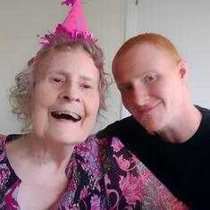 Grace and her caregiver Joey on her 93rd birthday - July 13, 2016