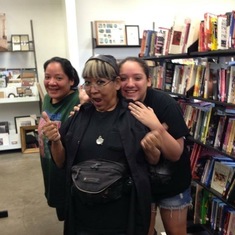 Sabrina, Mom and Kalieann at the bookstore clowning around