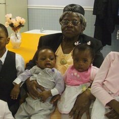 Easter 2009 with great grand at church from left to right Jaymes  5 Jade 2, Jerome 11 mos, Janaya 10 mos and Destiny 7