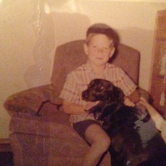 Our childhood dog, Lady.  Greg grew up loving animals. And as you see, wherever Greg was, I was usually following him:)