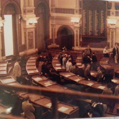 Greg being sworn in. Lower left corner, dark suit, facing camera.