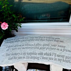 Went to the memorial spot on our deck and read the wording on the bench from Megan and Dustin.