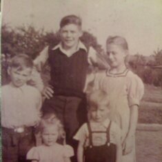 The Becker children, WWII.  Hans@center, Christa@right, Peter@left, Adolf@lowerrt & Karola@lowerlft.