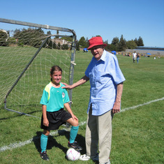 Opa attends one of Katie's soccer games, and she scored a goal.  He was thrilled!!