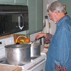 Cooking for Passover at Dan & Nanci's weekend home at Lake Nacimiento, California. 2002