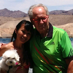 Harry, his daughter-in-law Diem, and Nikko on the Colorado River, Nevada