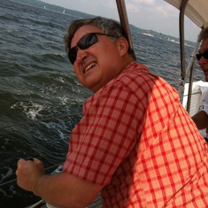 in the midst of sea story…..whilst at sea!  Cranking the winch somewhere in Chesapeake Bay aboard the SS Albamar